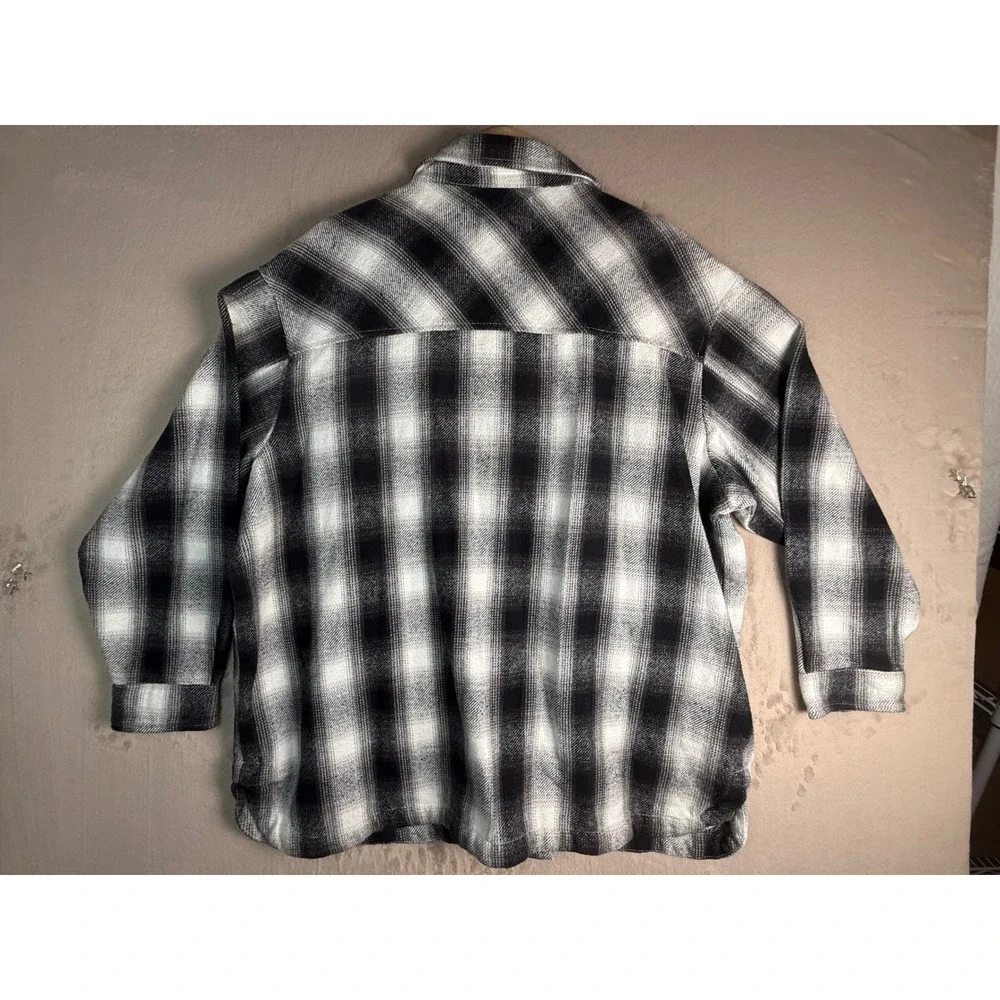 Lucky Brand Plaid Shirt Jacket Mens XL Black White Cotton Flannel Shacket Coat